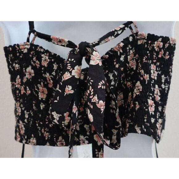 Free People OB1406046 0010 Women's Sz 12 Black Combo Floral Crop Top $128 - Picture 4 of 9